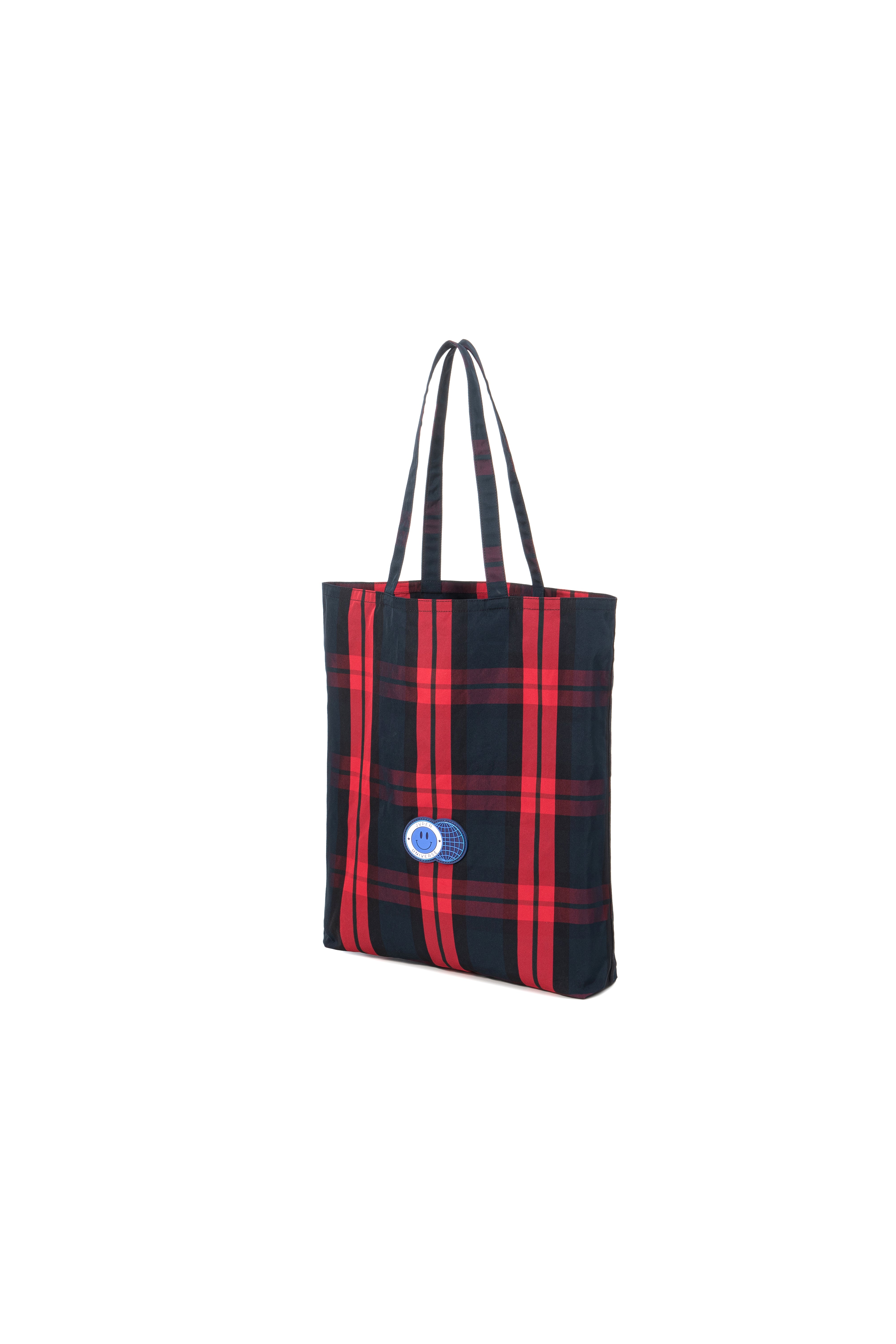 유니버스 체크 나일론 토트백 - 레드 네이비 체크