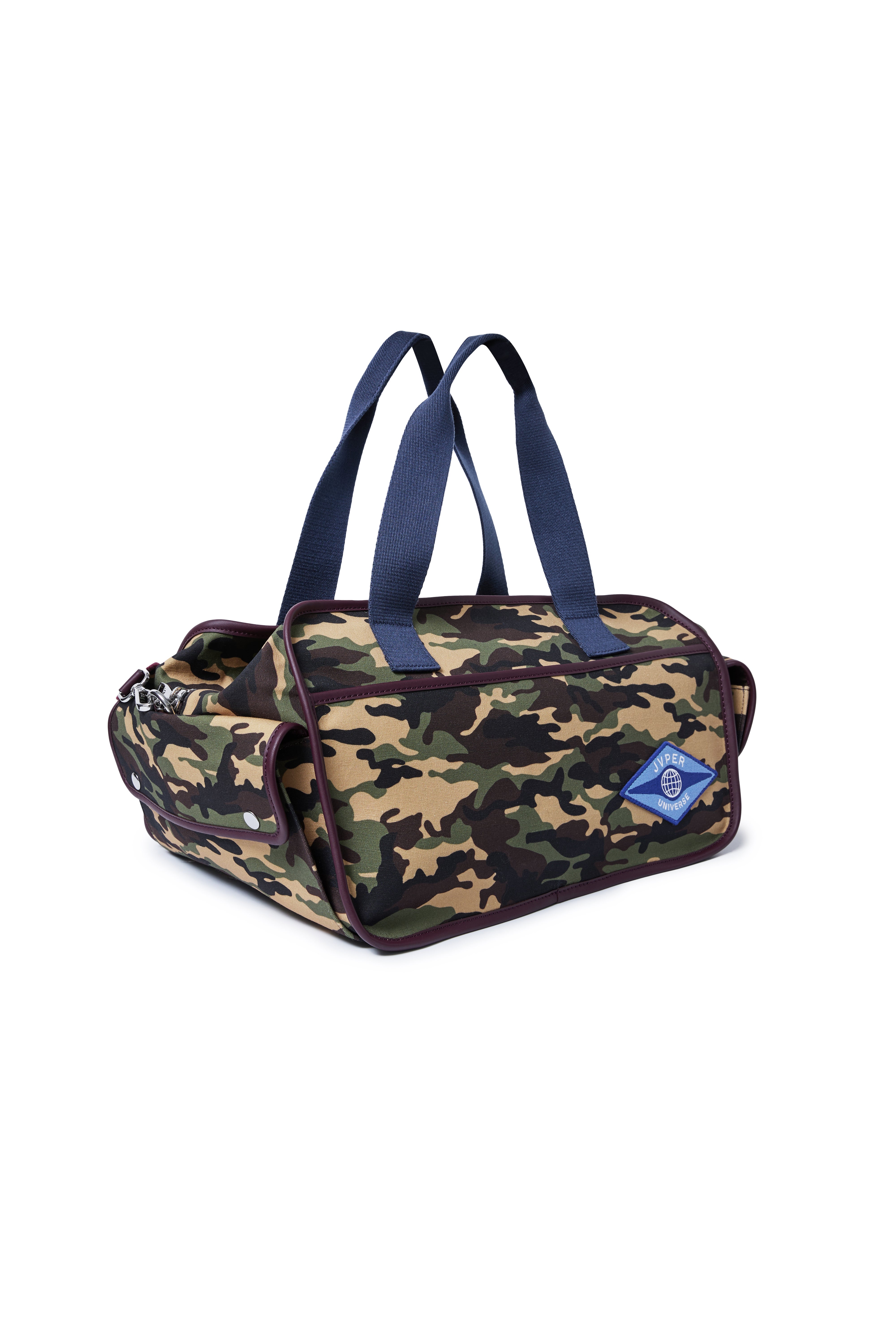 클래식 카모 캔버스 박스백 – 네이비 & 버건디 웨빙