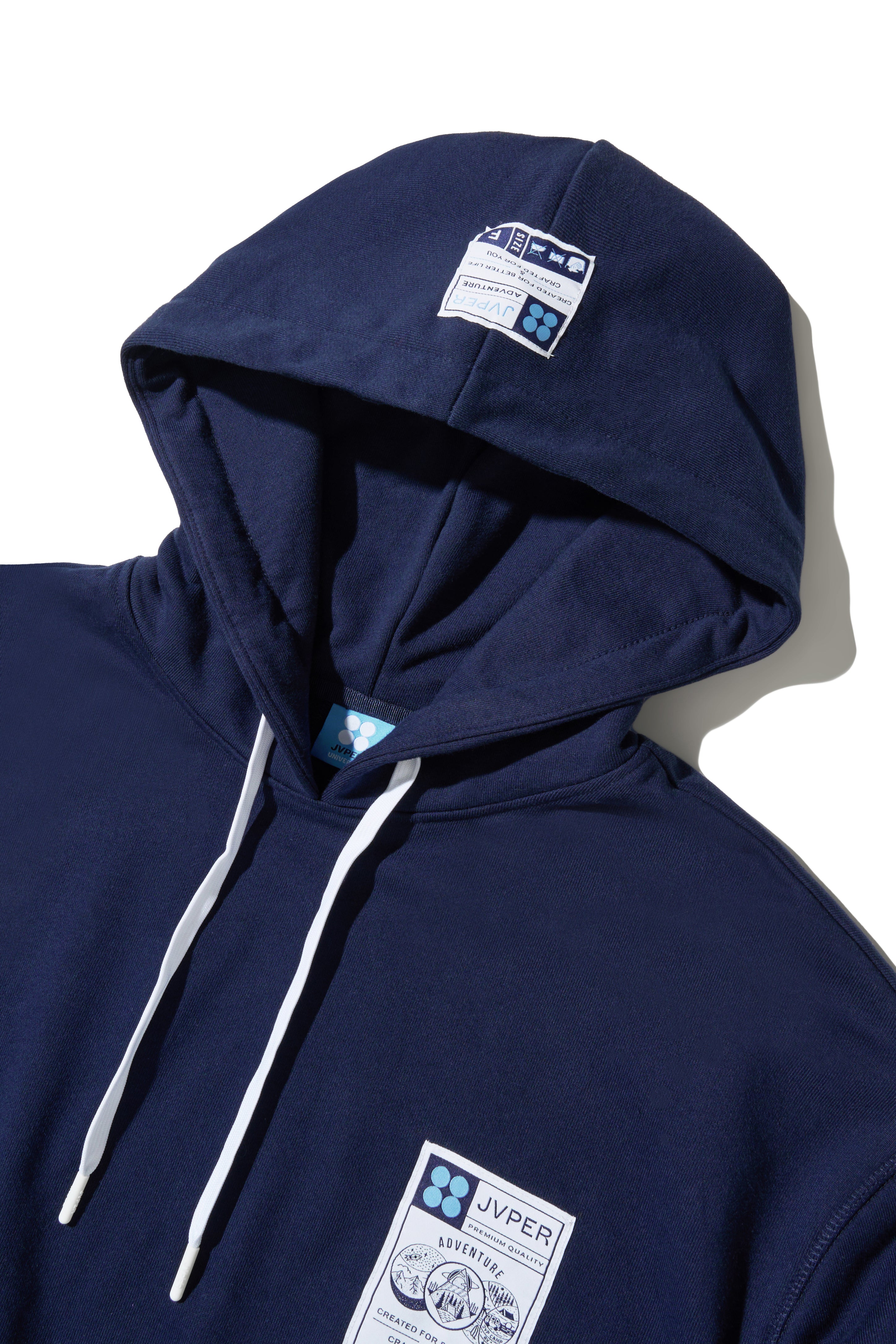 어드벤처 시그니처 라벨 오버핏 후디 – 네이비