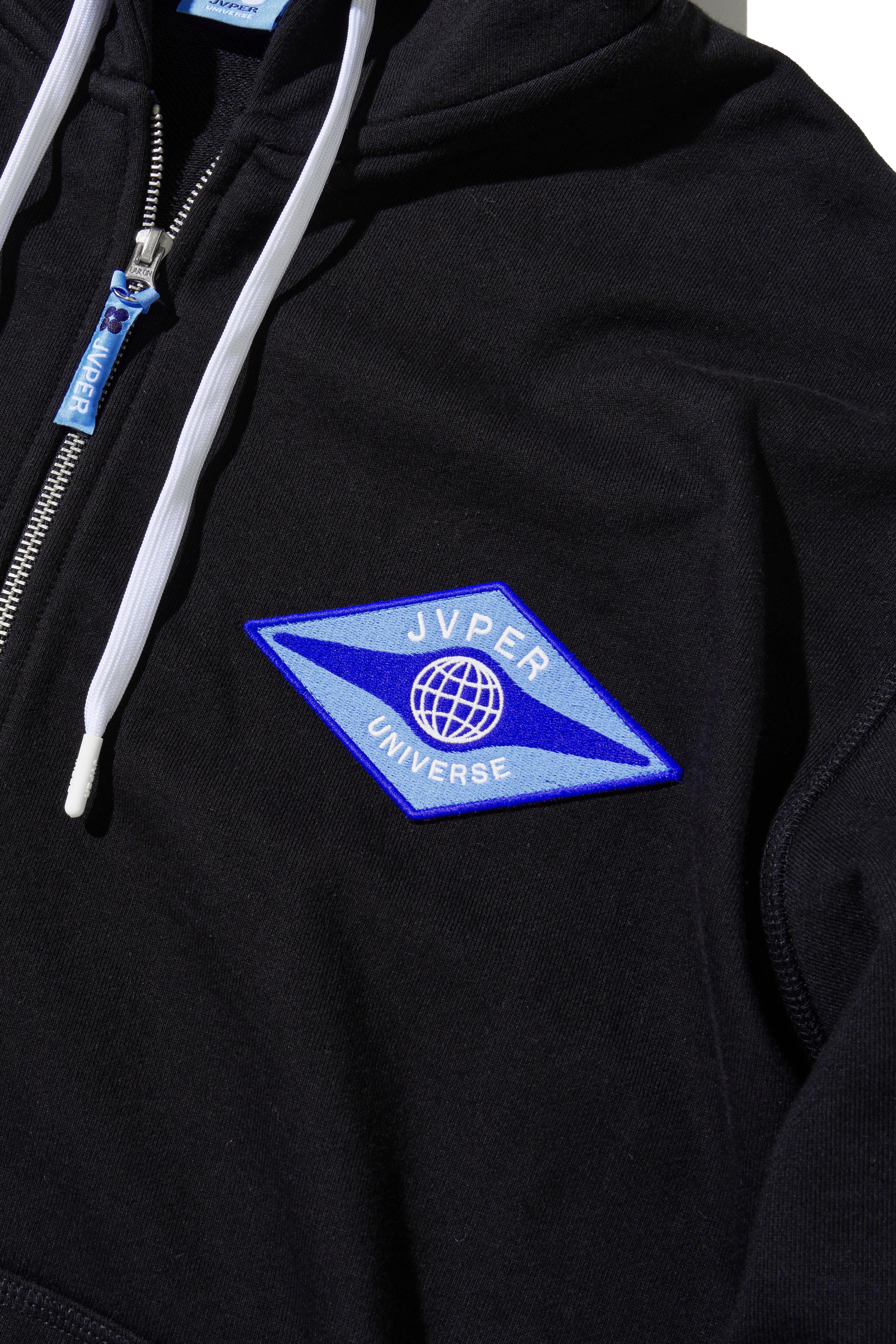 Universe Zip-Up Hoodie – Black | Diamond Emblem Embroidered Patch