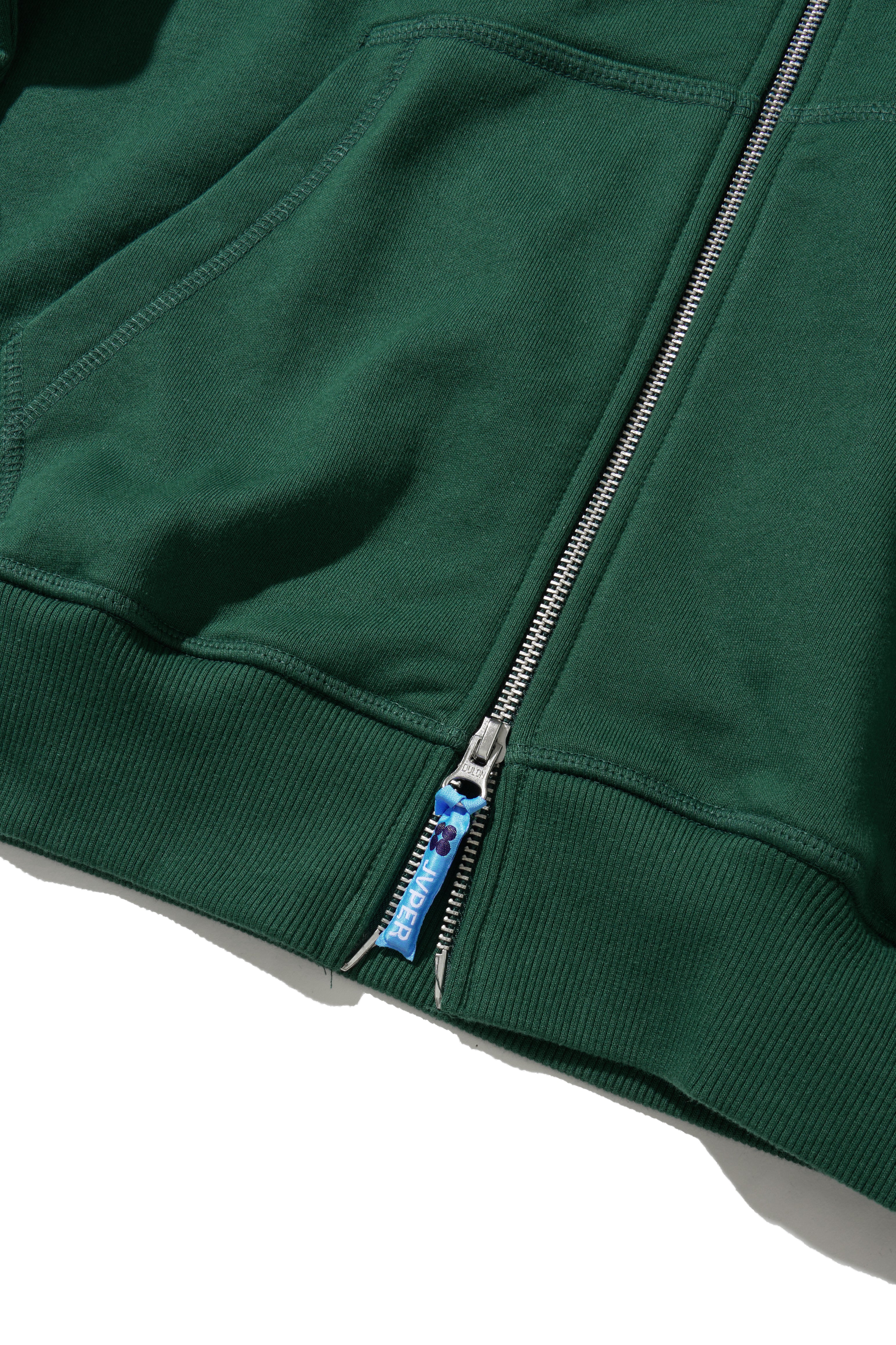 유니버스 다이아몬드 엠블럼 자수 패치 집업 후디 – 그린