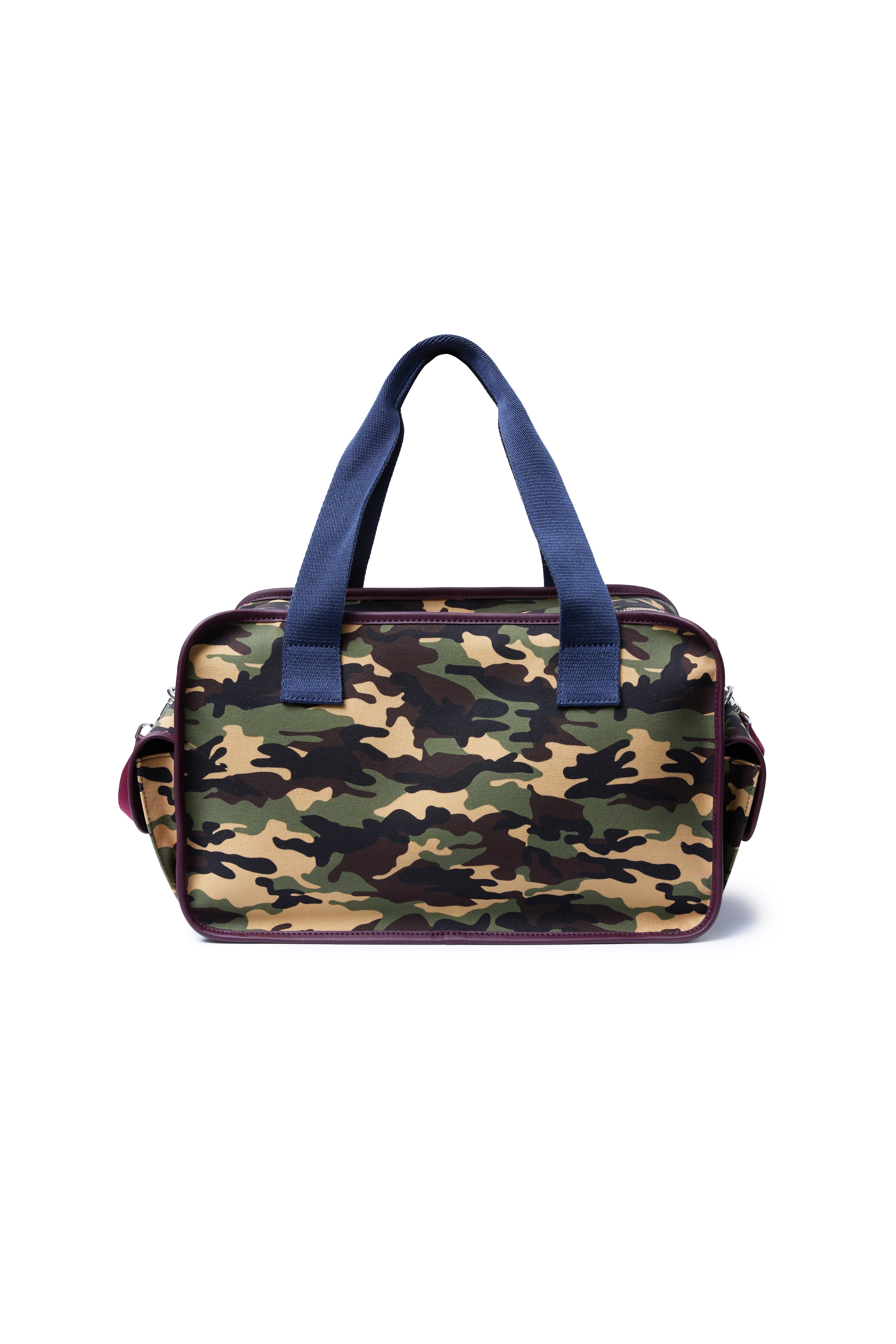 클래식 카모 캔버스 박스백 – 네이비 & 버건디 웨빙