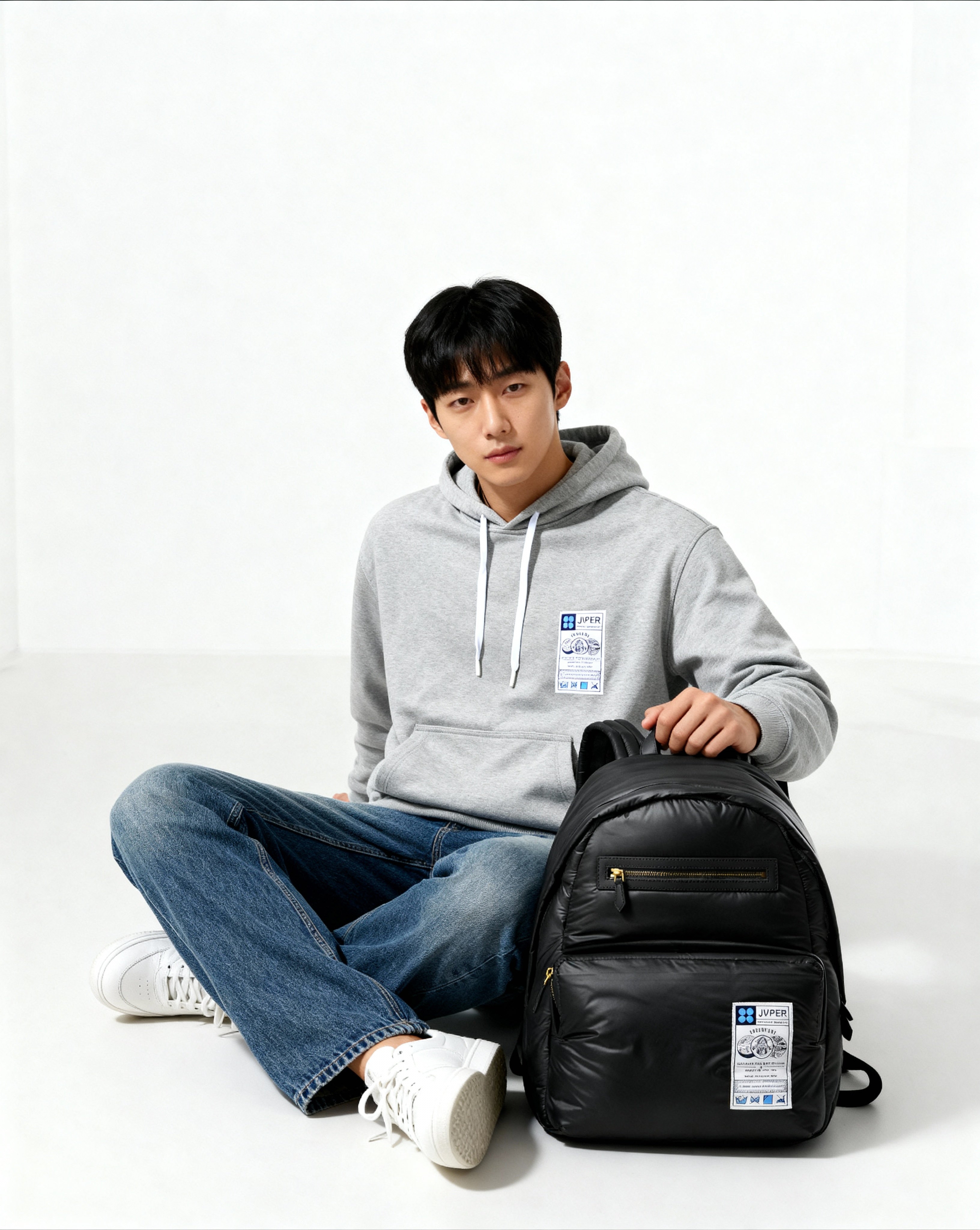 어드벤처 시그니처 라벨 오버핏 후디 – 멜란지 그레이