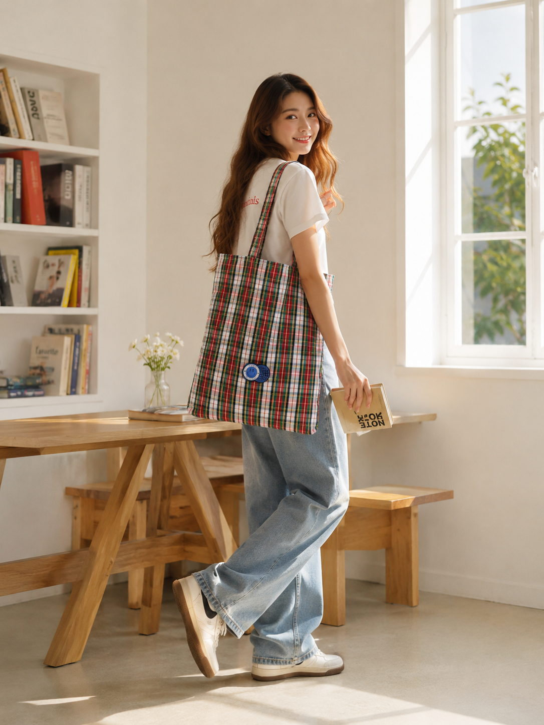 유니버스 체크 나일론 토트백 멀티 컬러